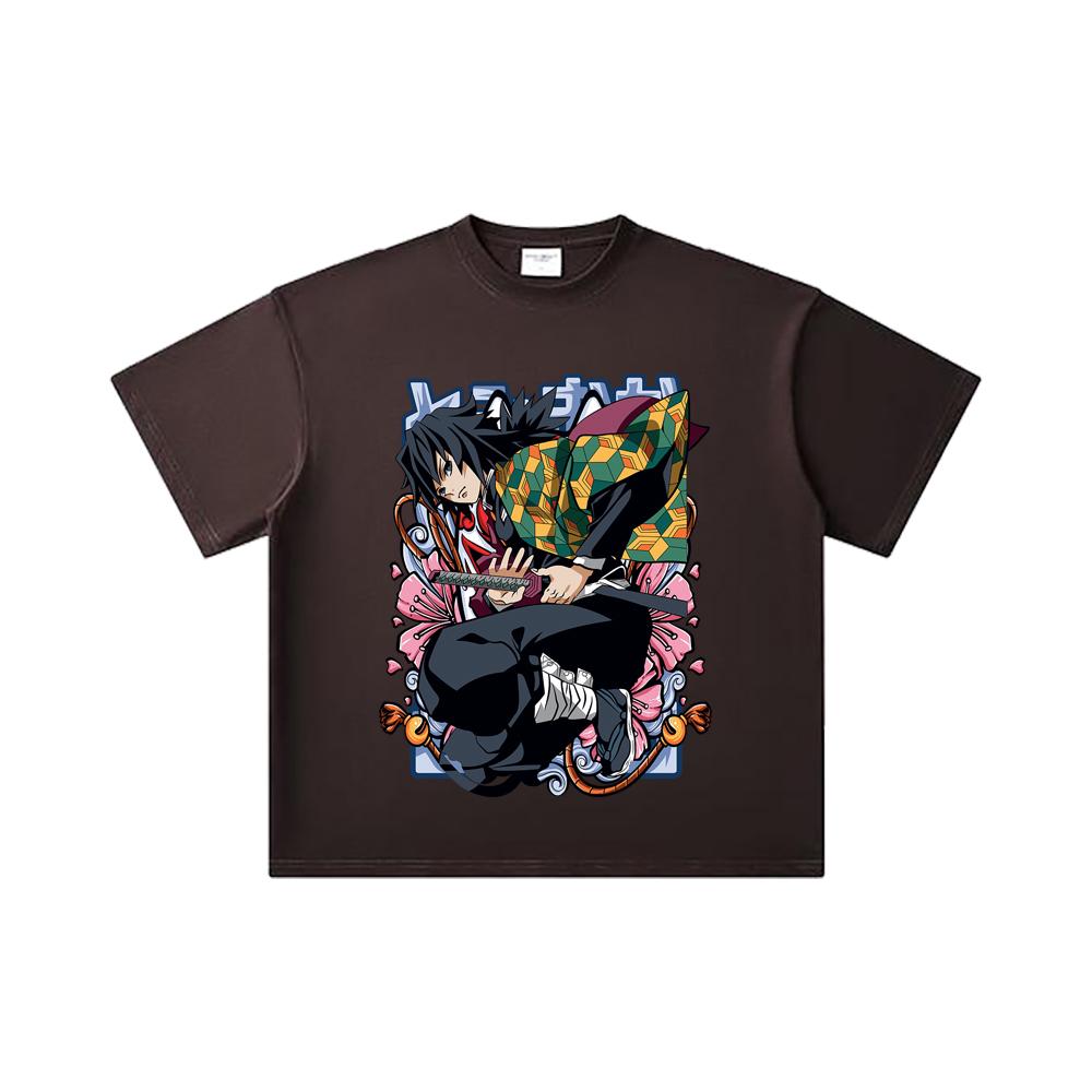260 GSM Double Yarn 32 Count 100% Cotton Demon Slayer V74 Tomioka Print Unisex Heavy Cotton T Shirt