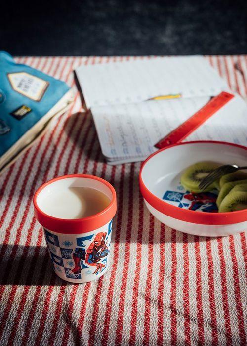 Plat Cuisines Tataway Bol en Plastique Rouge et Blanc Disney Spiderman pour Enfants avec Base Antidérapante