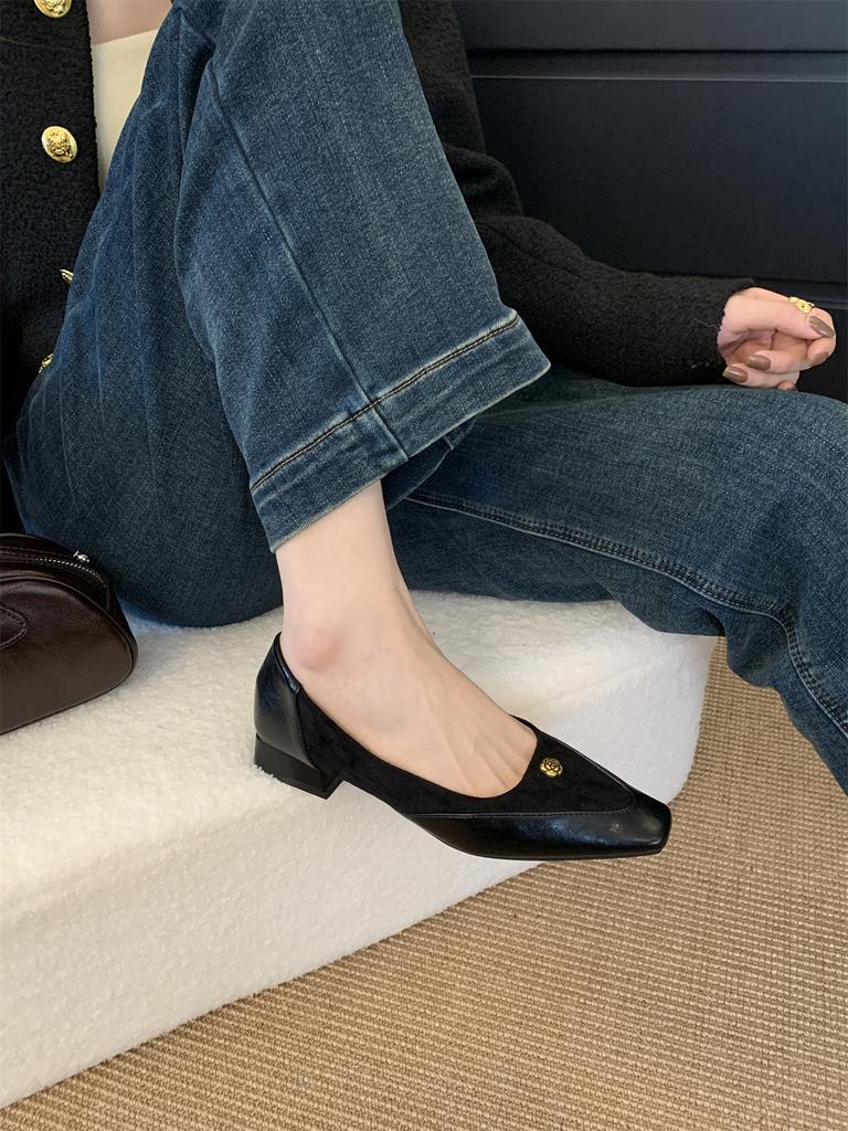 Fashion Retro Comfort Ballet Shoes Female Casual Daily Low Heel Loafers Luxury  Gold Metal Buckle Decoration Elegant Dress Party Pumps