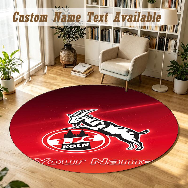 Tapis Rond Nom Personnalisé Motif FC Cologne Tapis Antidérapant Décor de Sol pour la Maison