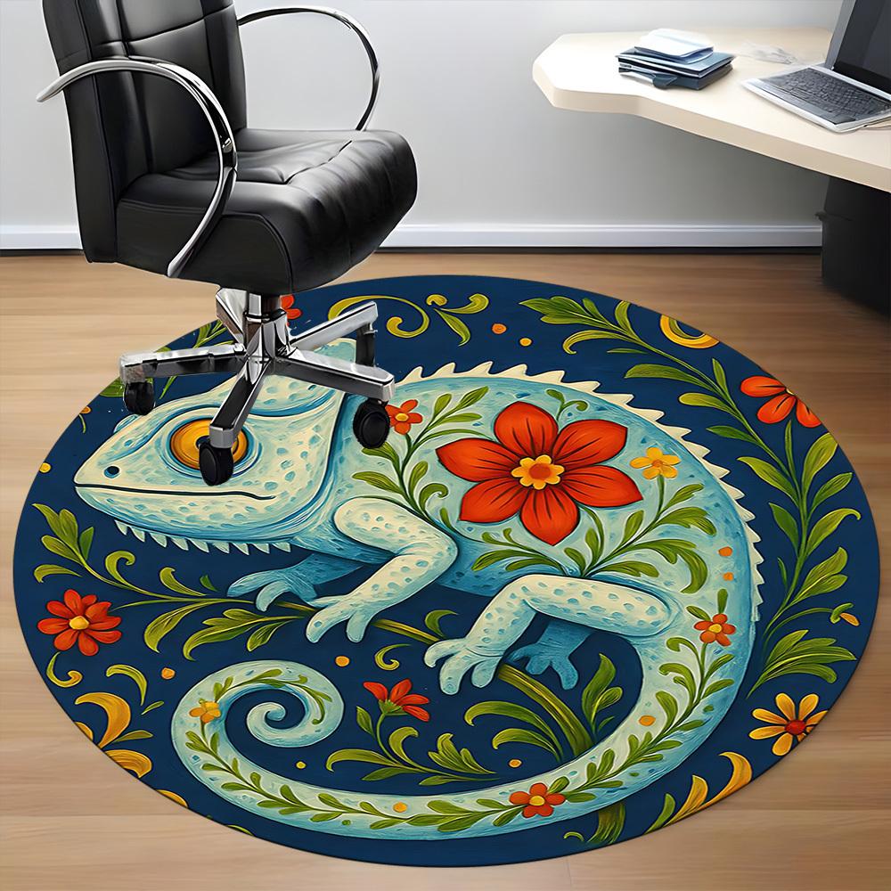 1pc Chameleon Flowers Office Round Area Rug, Indoor Mat Suitable For Office, Under Office Chairs Bedroom Living Room Home Decor, Room Deco 024