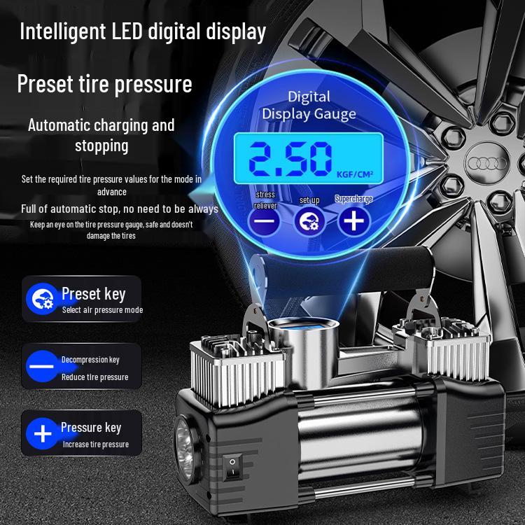 Umflator electric portabil de mare putere pentru anvelope: Cilindru dublu, Multifuncțional pentru Sedan