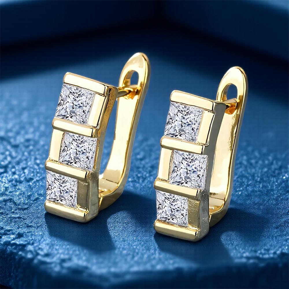 Weiße Zirkonia Geometrische Quadratische Steine Creolen für Damen Vintage Goldfarbe Ohrstecker Hochzeitsparty Schmuck Vielseitige Geschenke