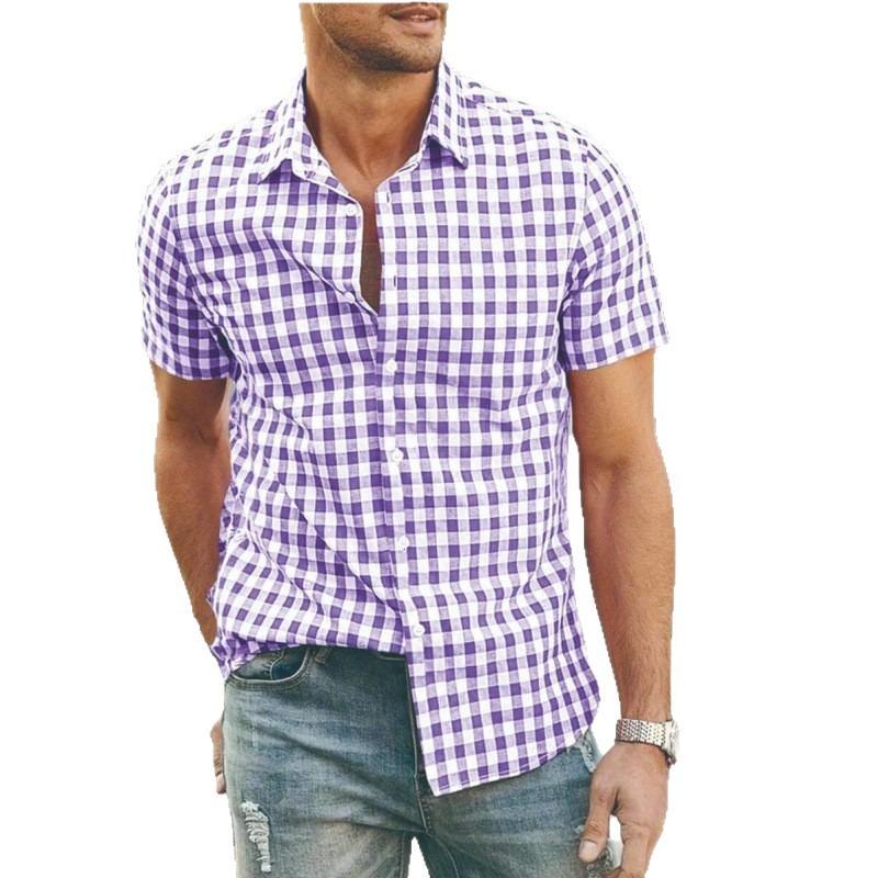 Heren Casual Omgeslagen Kraag Geruit Knopen Shirt