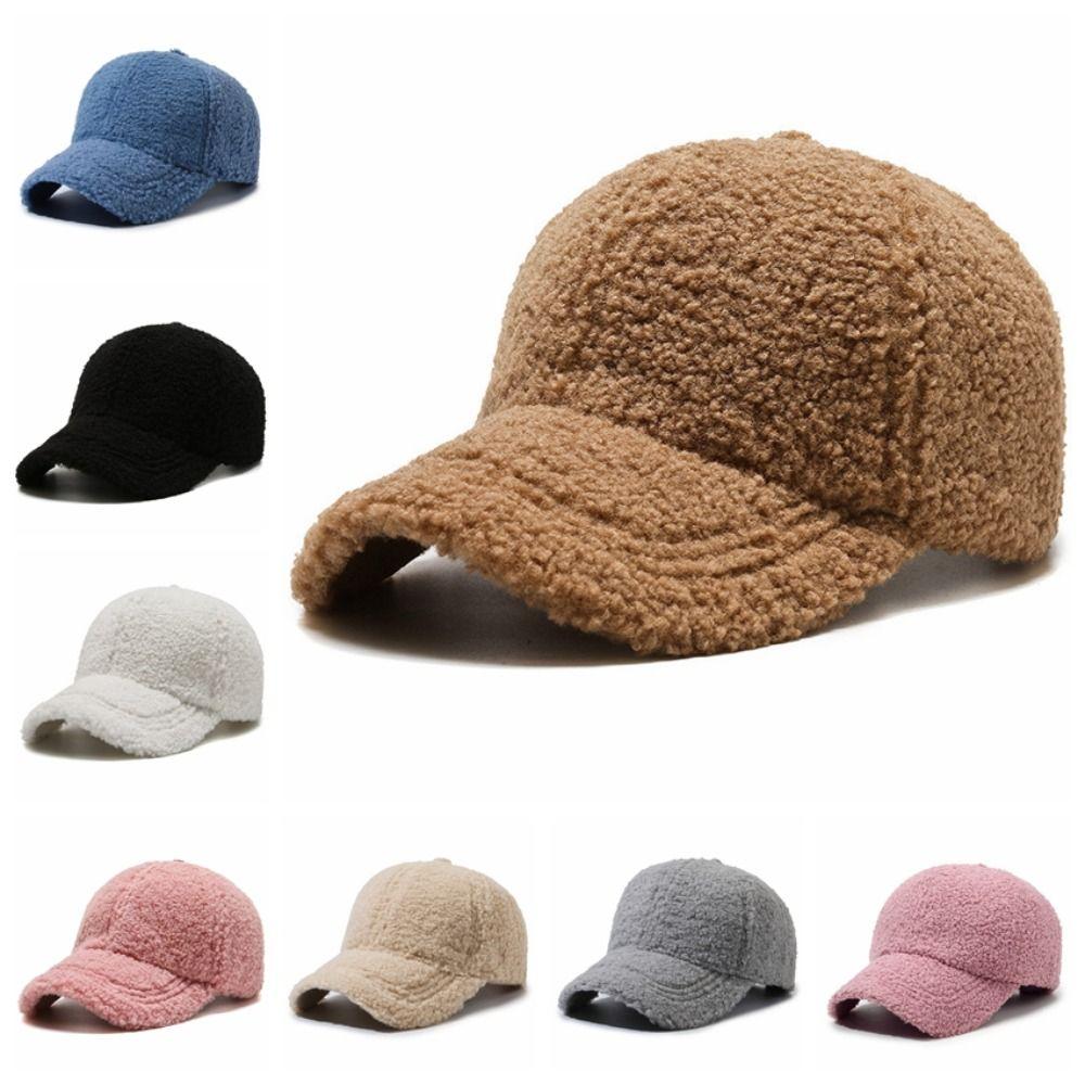 Thicken Lamb Wool Baseball Cap Velvet Winter Peaked Cap Casual Plush Snapback  Women
