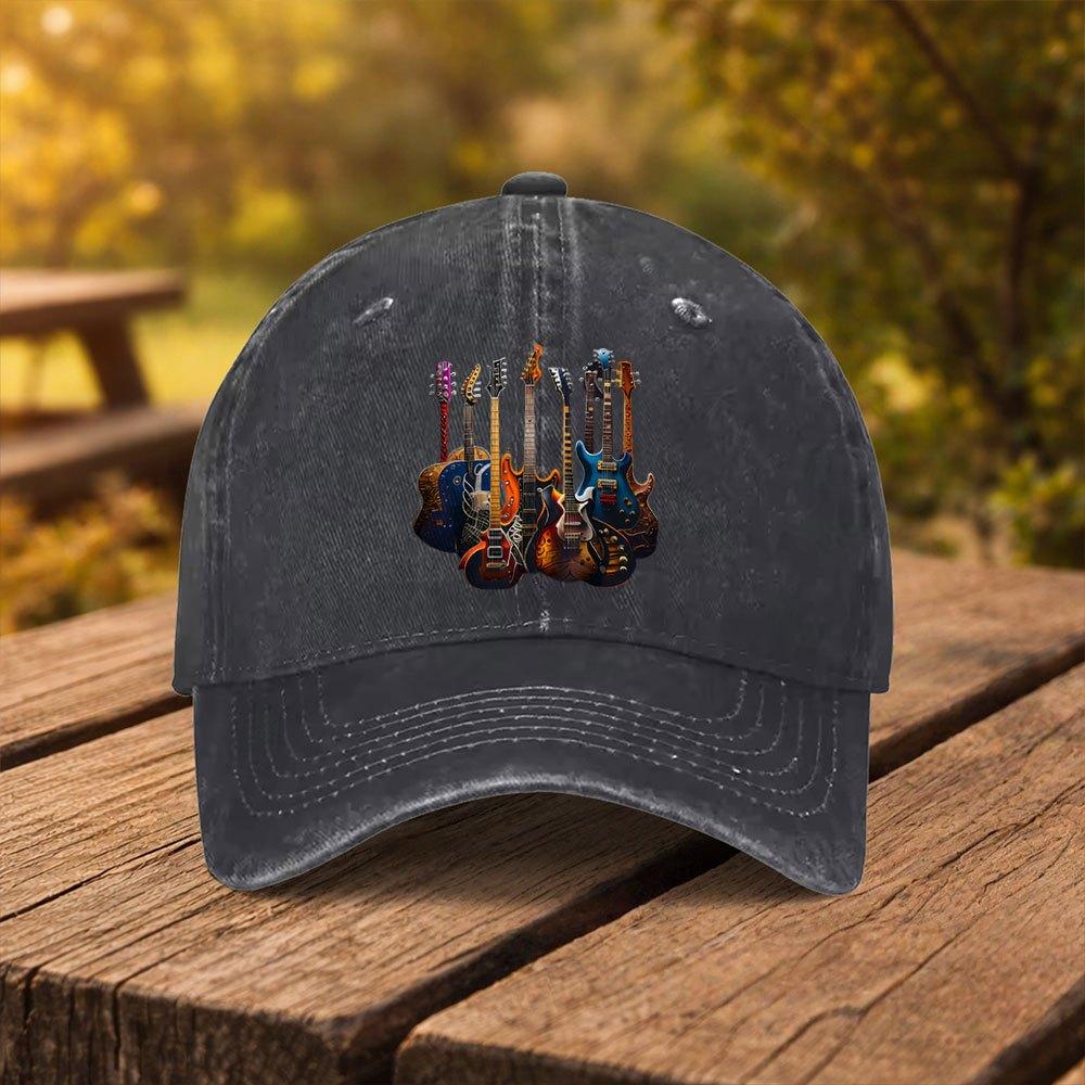 Electric Guitar Pattern Print Baseball Cap Unisex Fashion Duckbill Cap Suitable for Outdoor Sports Fitness Travel and Outin