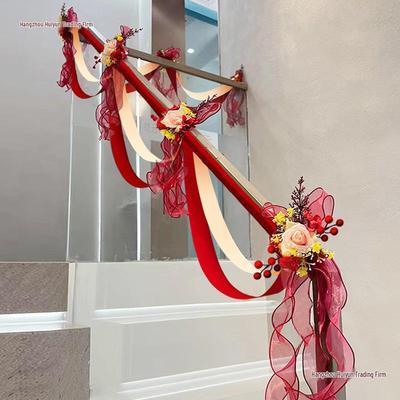 Wedding Stair Railing Flower Bow Decoration Set