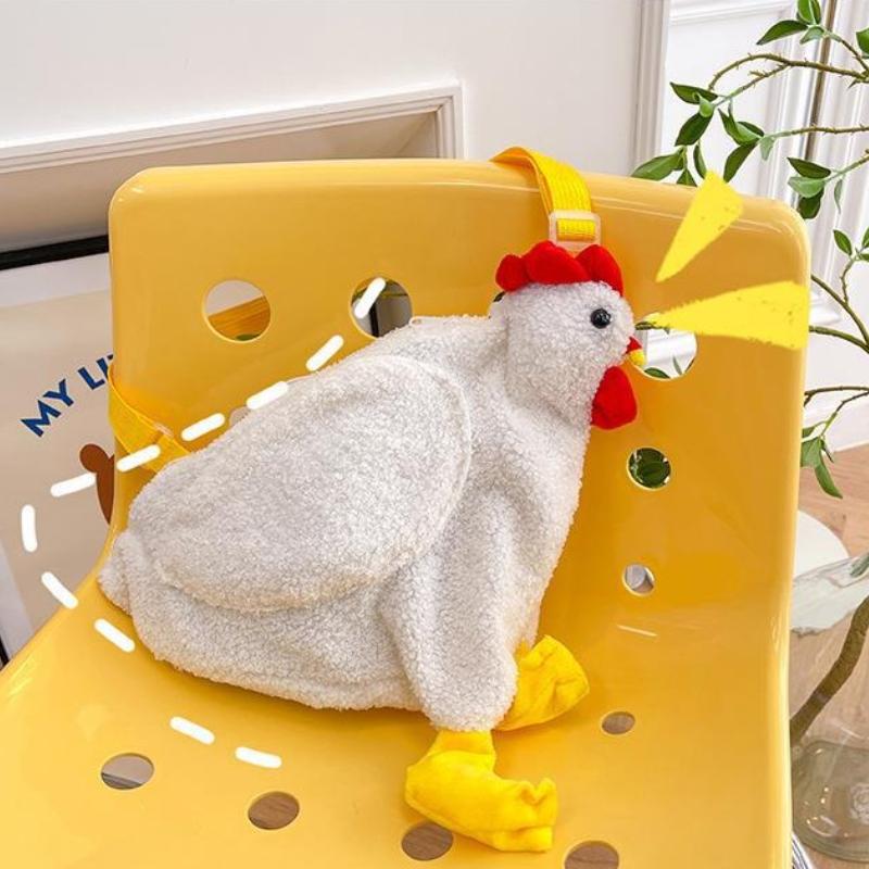 Borsa a forma di gallina con cerniera Borsa a tracolla per donna Borsa alla moda in pile morbido Borsa di peluche a forma di gallina Borsa a tracolla