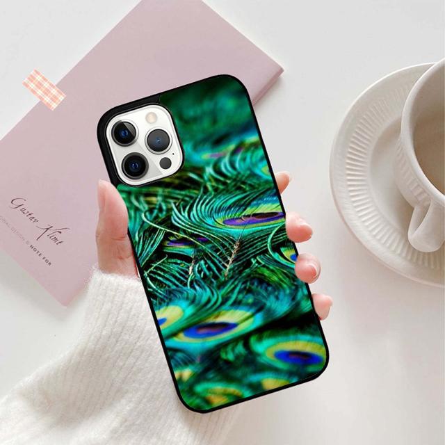 Türkis Stein Flora Pfauenfeder Handyhülle Abdeckung für iPhone 5 6 7 8 Plus X XR XS SE2020 Apple 11 12 13 mini Pro Max