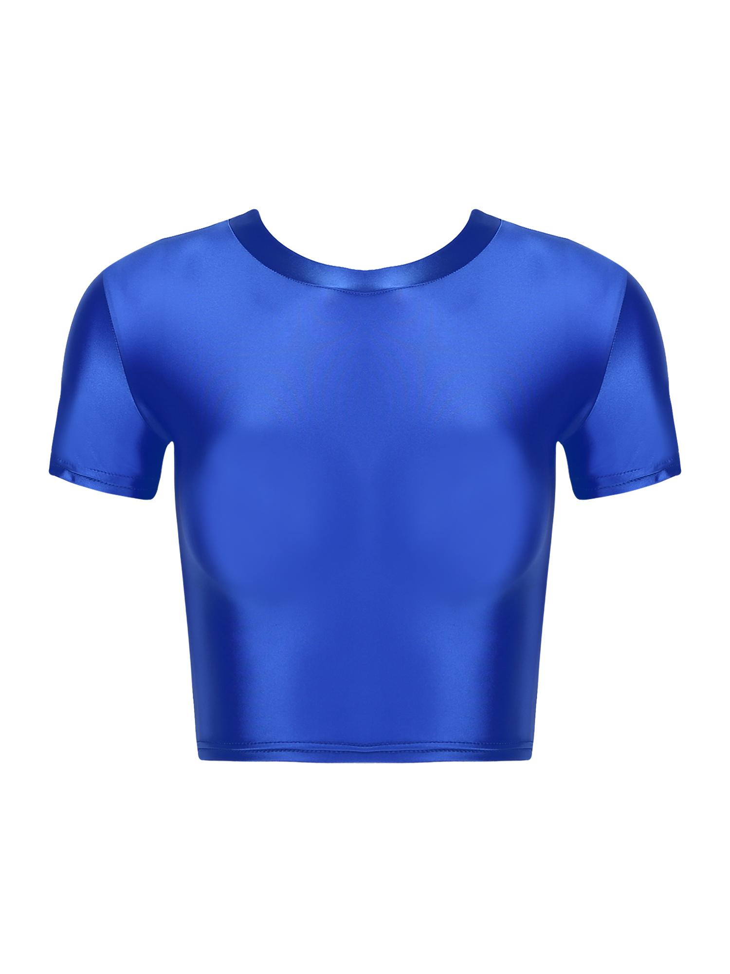 

Жіночий приталений кроп-топ з коротким рукавом та круглим вирізом, еластичний спортивний топ