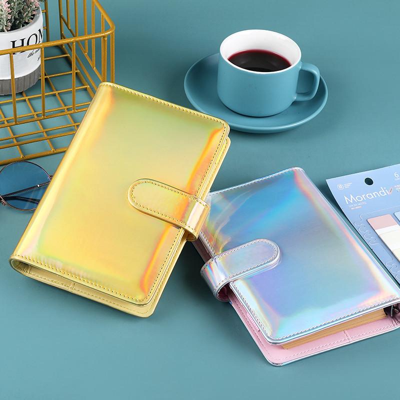 New 2026 A6/A5 Macaroon Laser Color PU Leather DIY Binder Notebook Cover Diary Agenda Planner Paper Cover School Stationery