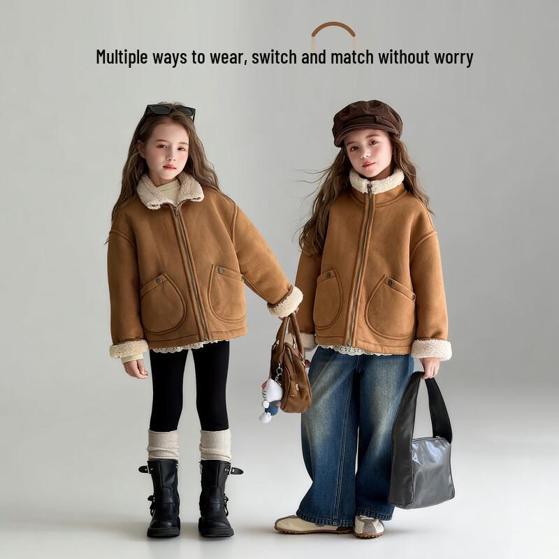 Girl's Faux Suede Fleece Lined Winter Coat