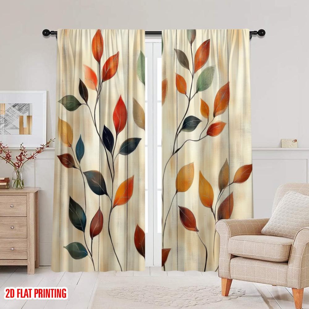 2 Stück, 2D-Flachdruck Beliebte Vorhangpaneele Herbstblätter Leinwand Langlebiges Polyester (ohne Stange) Alle Jahreszeiten für Wohnzimmer,