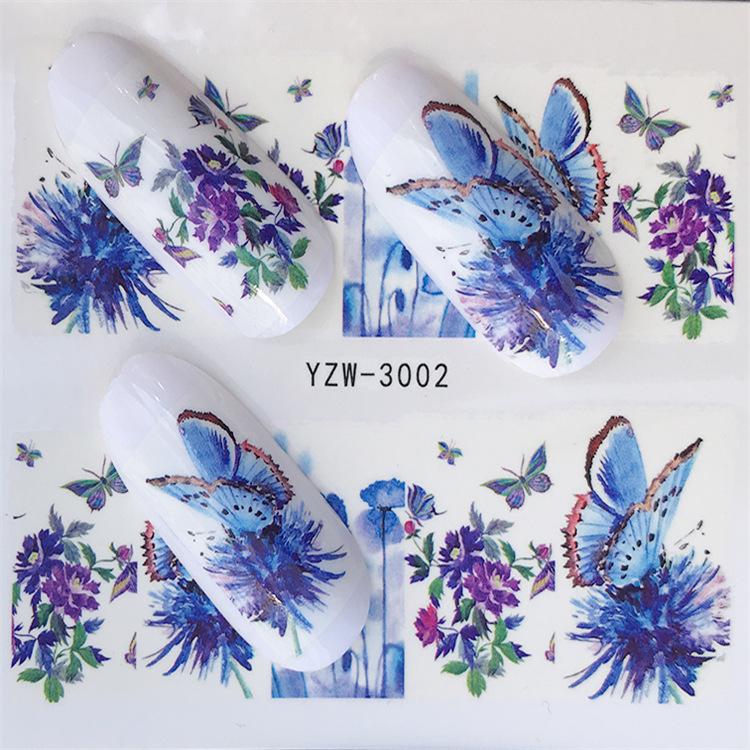 1pc 3D Nail Stickers Spring Summer Natural Flower Leaves Simulation Dried Flower Dragonfly Nail Applique Water Slides Decoration