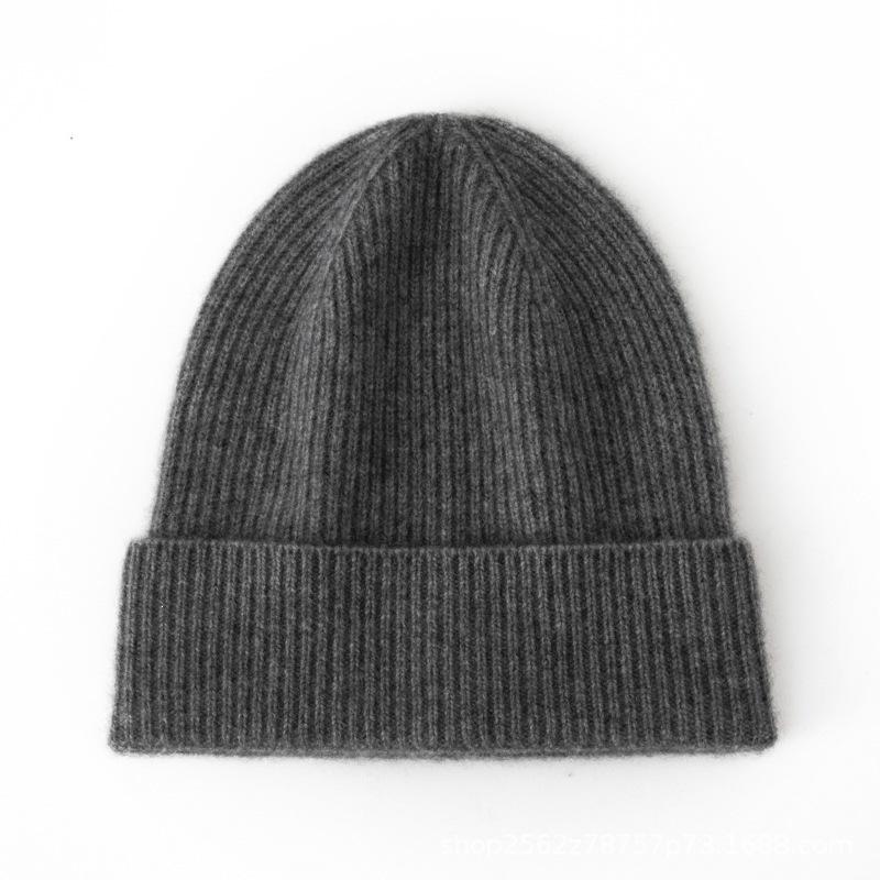 Simple big head circumference cashmere hat women's autumn and winter double-layer thickened warm ear protection Northeast wool knitted pile cold hat