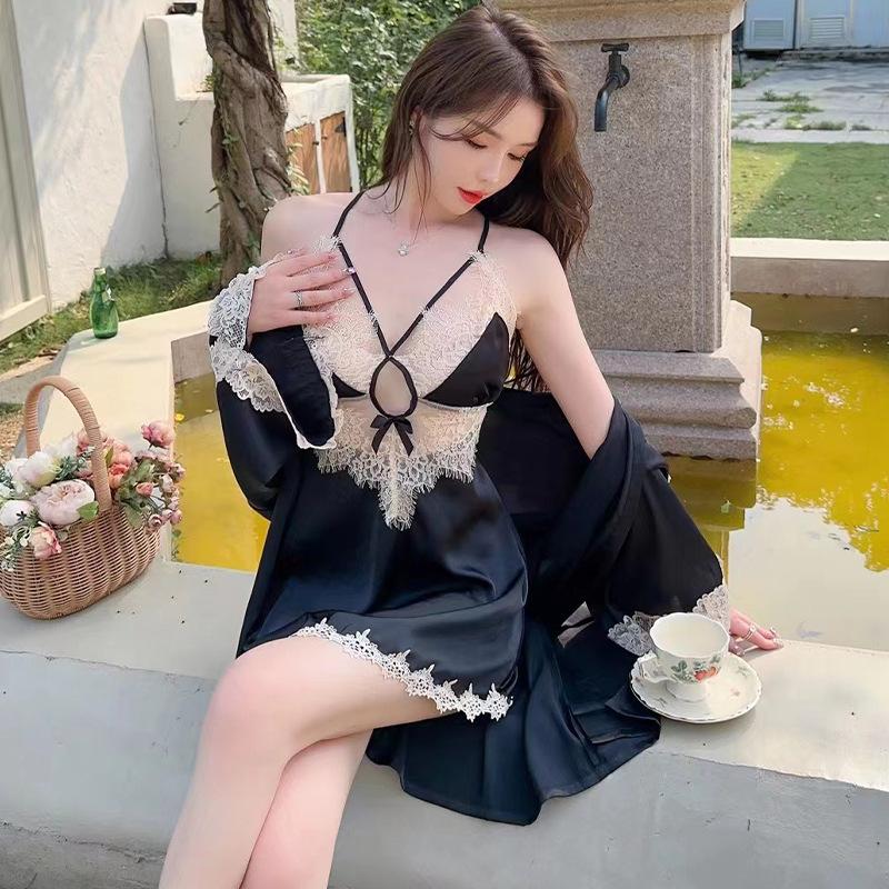 Summer new pure desire pajamas set women's suspenders shorts sweet loungewear three-piece set lace sexy thin