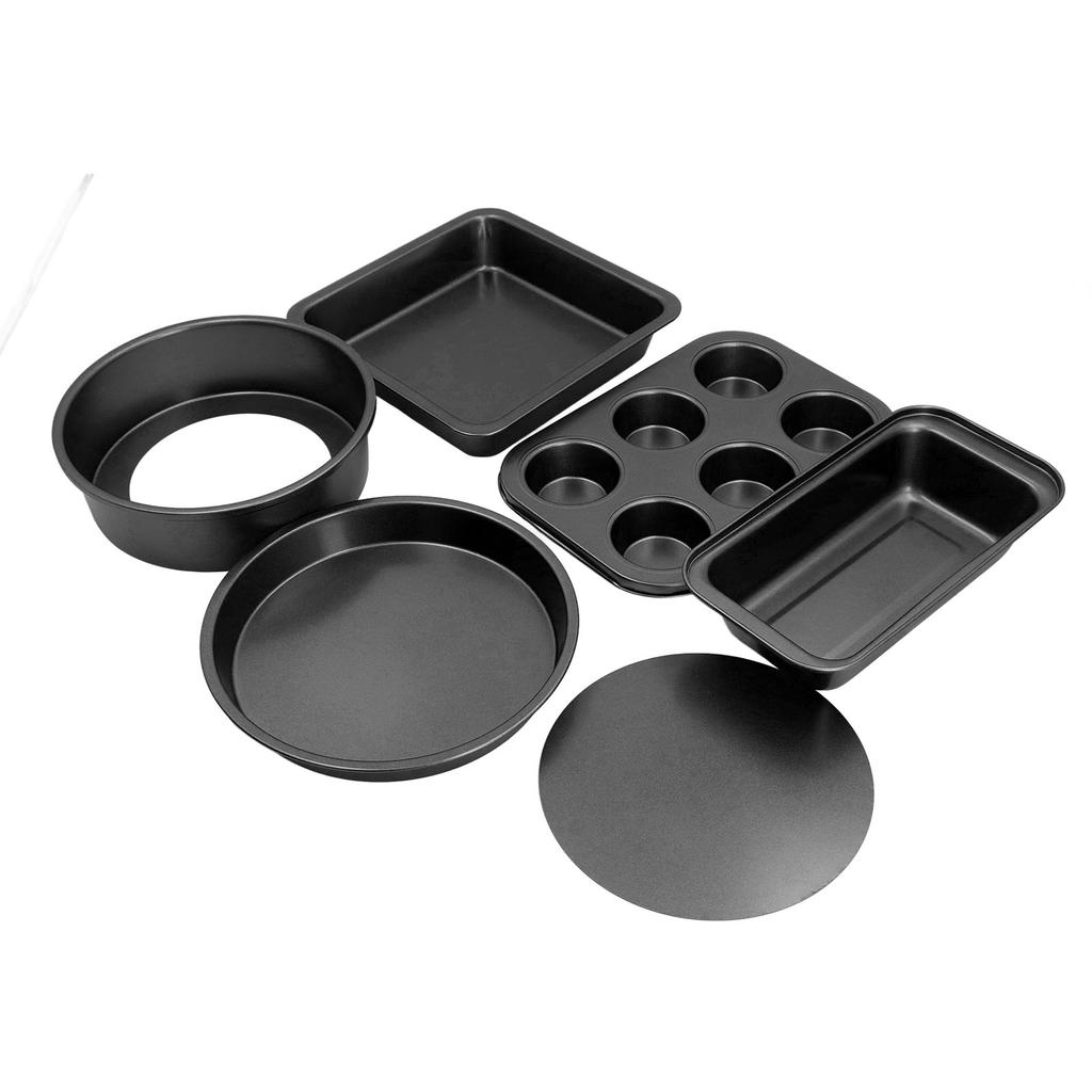 6pcs Baking Mold Set Loose Bottom Anti Stick Carbon Steel Cake Pizza Bread Pan for Home Kitchen