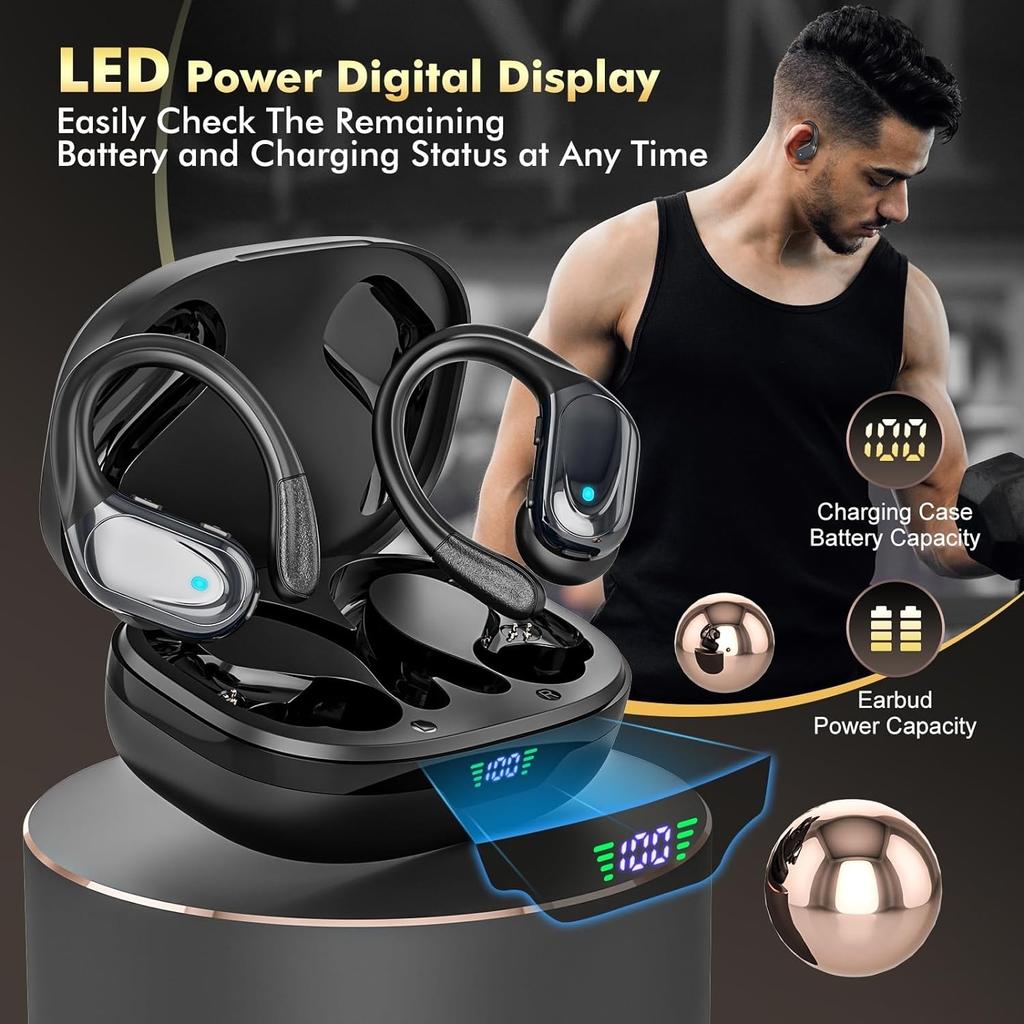 Kabellose Ohrhörer, Bluetooth-Kopfhörer, 80 Stunden Wiedergabe, Ohrhörer-Power-Display mit Mikrofon mit Geräuschunterdrückung, Headsets für Sport/Training/Laufen