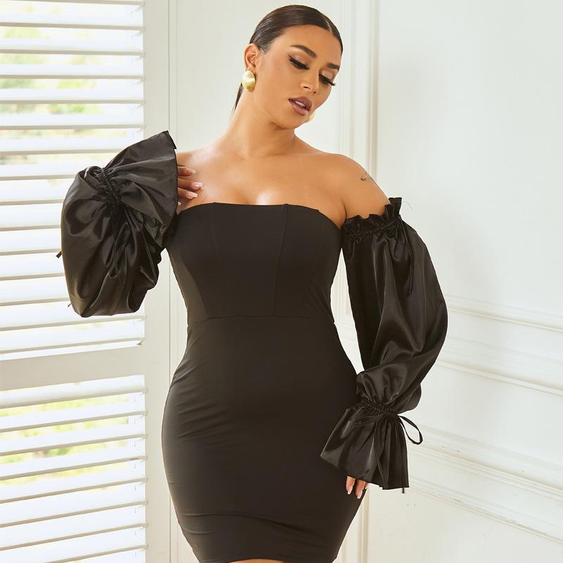 2026 European and American Women's Clothing Spring and Summer New Sexy Off-the-shoulder Tube Top One-word Collar Versatile Lantern Sleeve Tube Top Dre