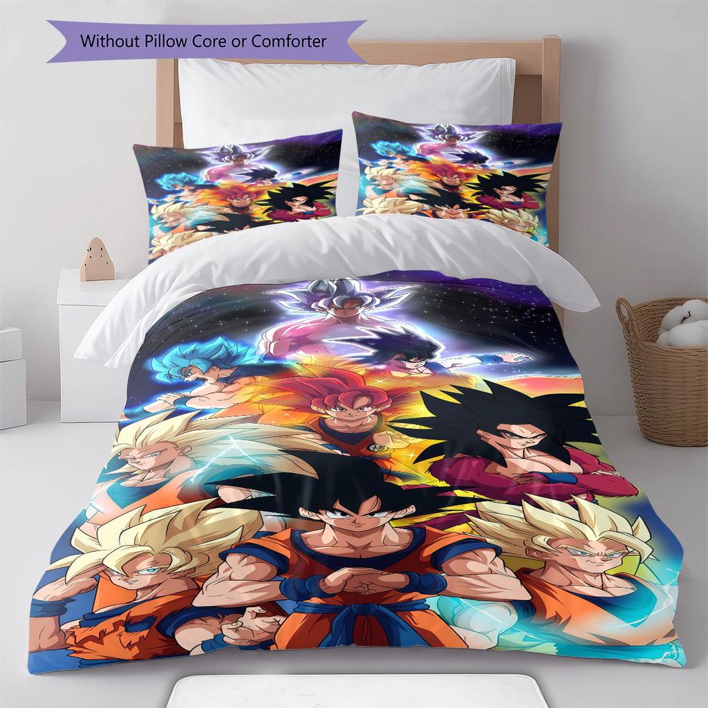 Dragon Ball Z Pattern Bedding,Quilt Set Quilt Cover Pillowcase Home Birthday Gift (1 * Duvet Cover + 2 * Pillowcase, Without Core)