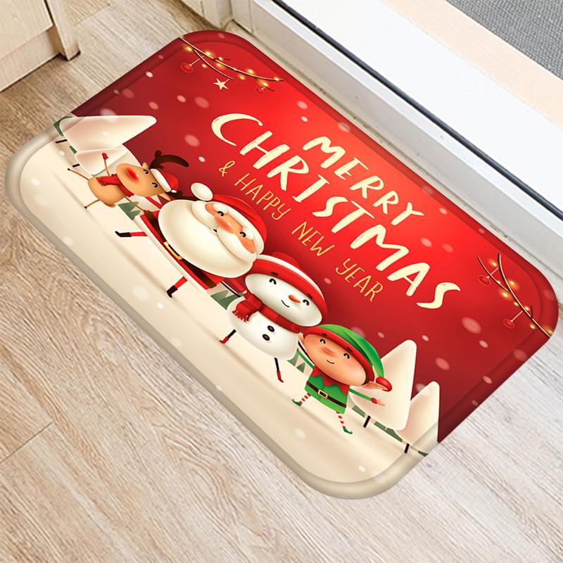 Merry Christmas and New Year Home Decoration Entrance Door Mat Bathroom Kitchen Non-Slip Floor Mat Living Room Hallway Carpet
