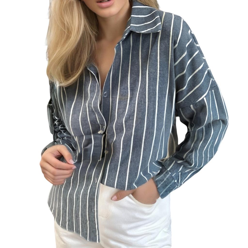 Women's Fashion Casual Striped Cardigan Loose Long Sleeve Shirt T-Shirt Top