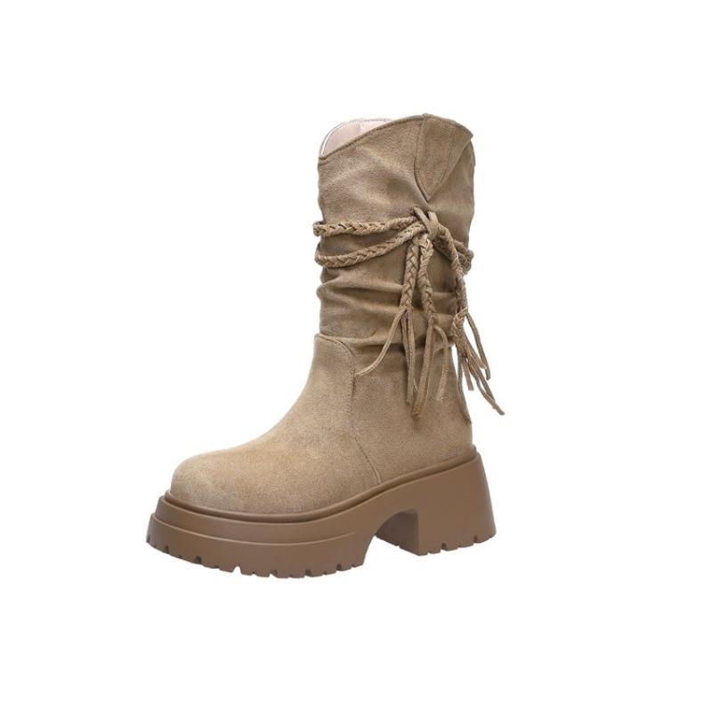 

Весна и Осень Новые Ретро Модный Стиль Модные Сапоги Толстый Каблук Высокий Голенище Стройнящий Эффект Сапоги-чулки Средней Длины Большой Размер 41 42 35