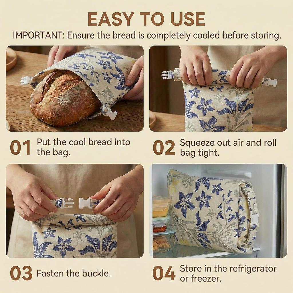 Beeswax Bread Bags for Sourdough & Homemade Bread,XL 13"x17" Large Reusable Cotton & Linen Bread Bag,Keep Loaves Fresh Longer,Natural & Easy To Clean