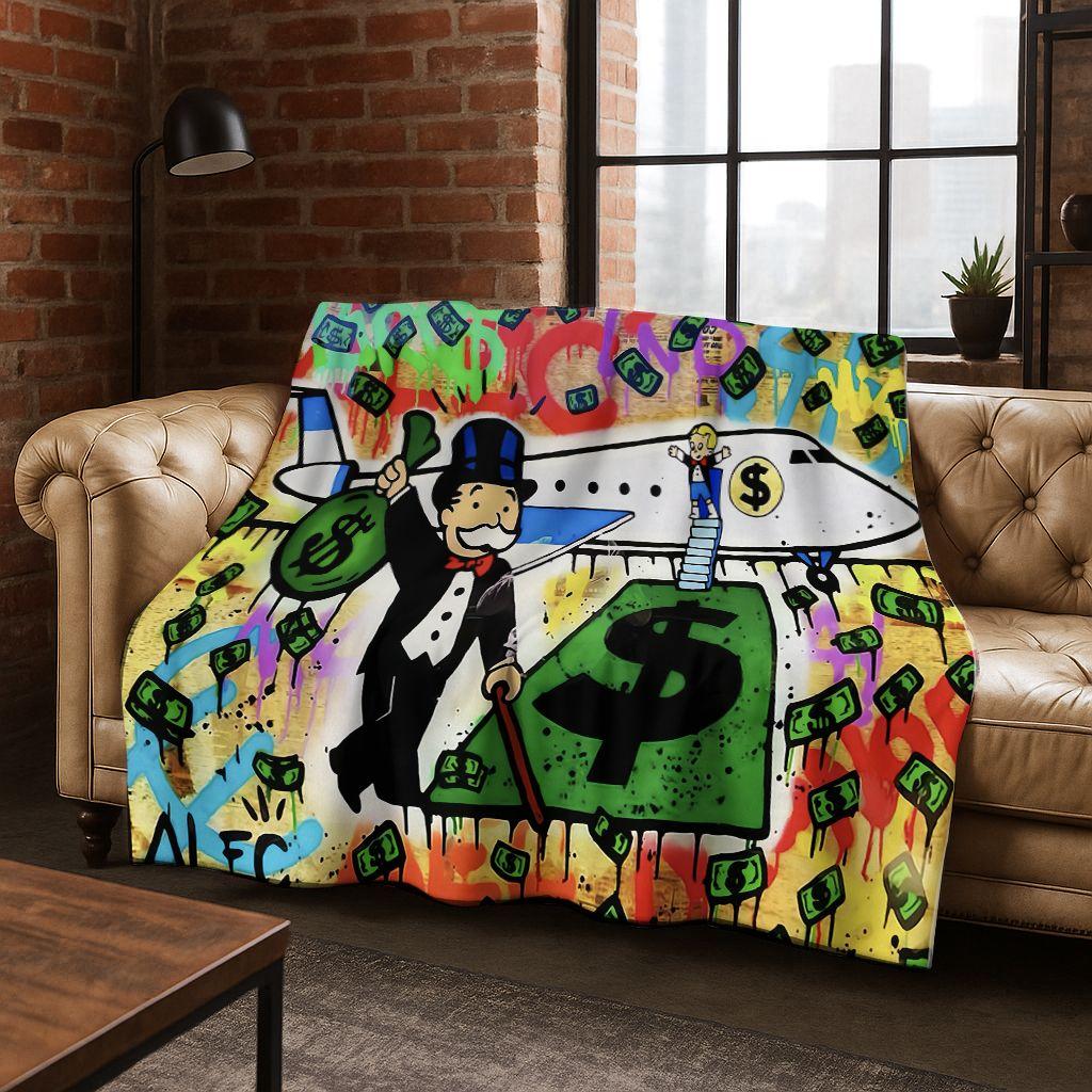 Rich Cartoon Monopoly Dollar Game Money Flannel Blanket,Cozy Soft Throw Blanket for Home Bedroom Bed Sofa Picnic Cover Gift Kids