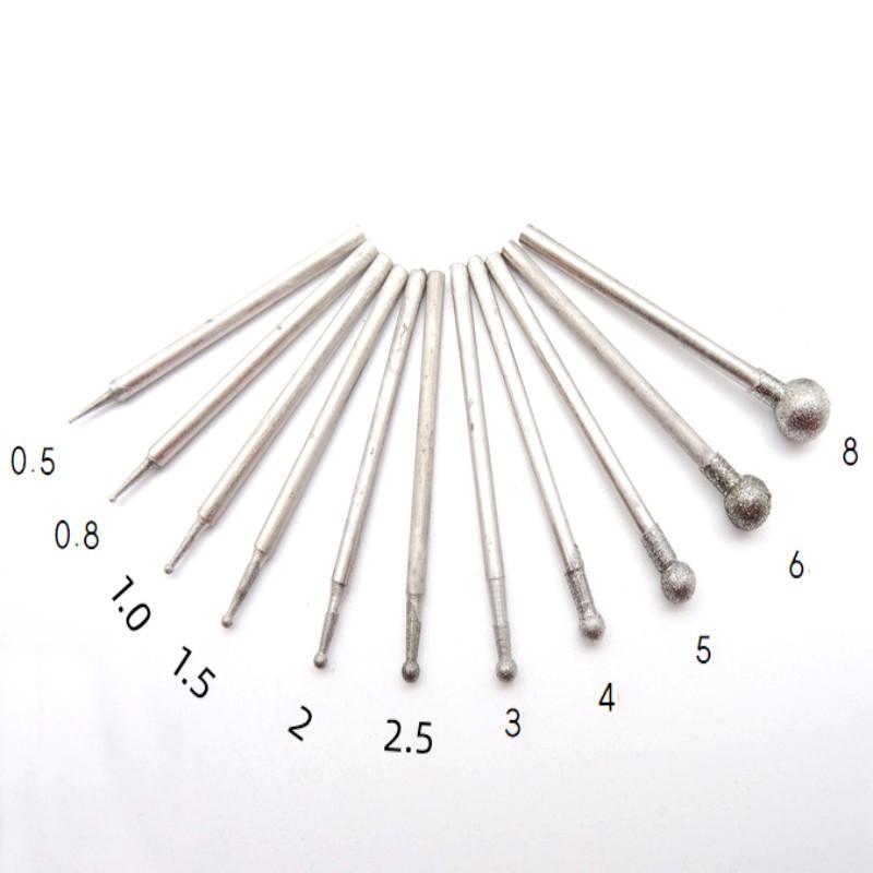 

11Pcs Set Diamond Grind Needle Head Cutter Jade Carve Tools Engrave Rotary Spherical Burr Tool 2.35mm Shank Round Ball full set 11pcs