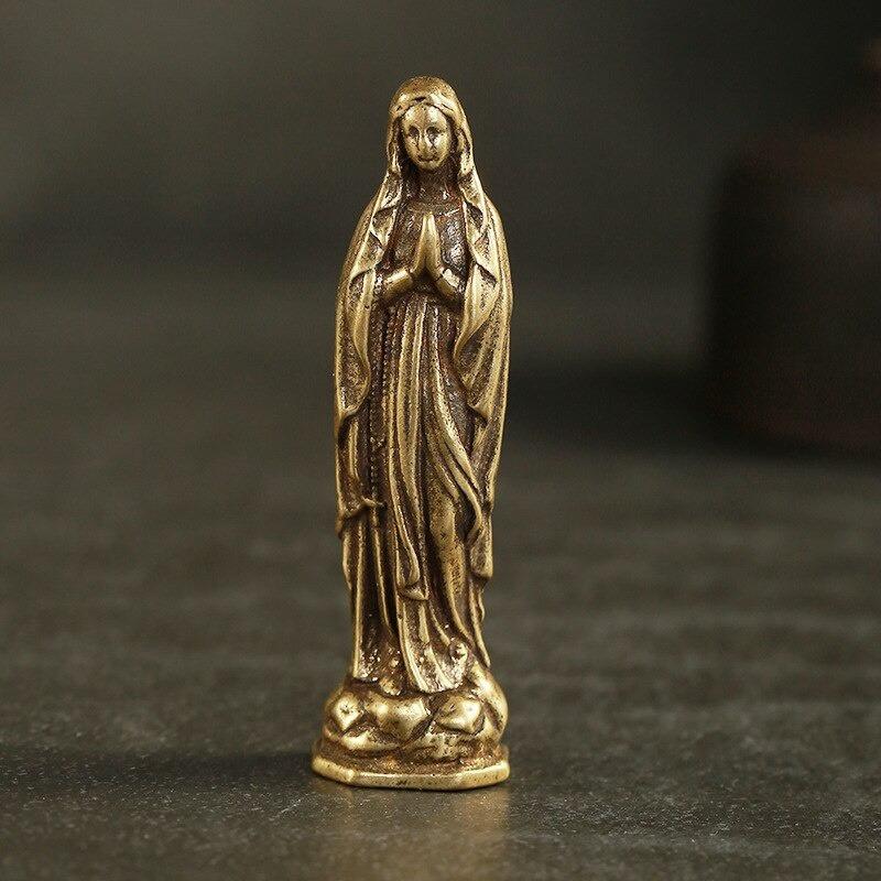 Čistá měď Vintage Figurky Panny Marie Klíčenky Přívěsky Mosaz Svatá Matka Náboženství Víra Buddha Klíčenky Závěsy