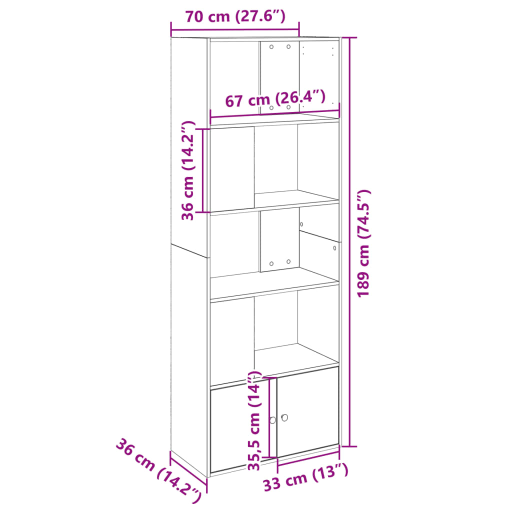 Bookshelf Smoked Oak 70x36x189 cm Wood Based Panel