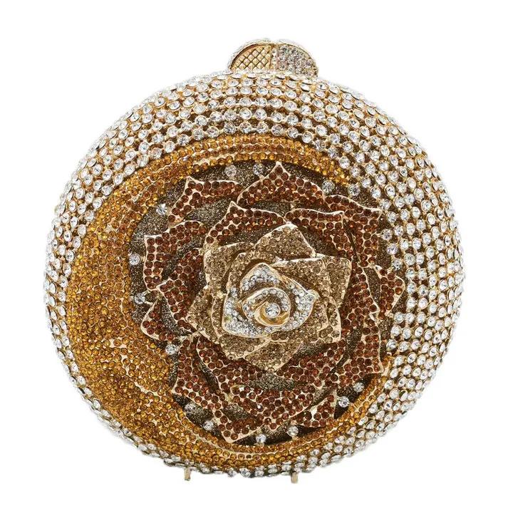 

Boutique De FGG Round Ball Crystal Clutch Purses For Women Formal Evening Party Rhinestones Handbags Bridal Wedding Flower Bags Small Clutch