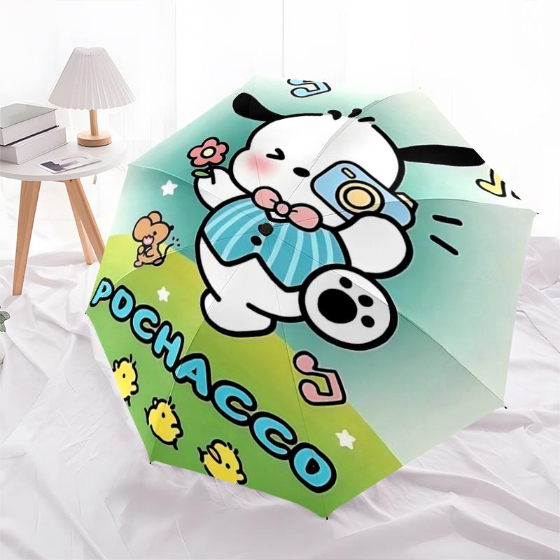 1pc Pochacco Automatic Folding Umbrella - Portable 3-Fold Design with 8-Bone Iron Frame, Perfect for Outdoor Use, Festive Gifts, Travel, Daily Use, Su