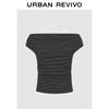 UR 2025 Autumn Women's Halter Neck Striped Pleated T-Shirt