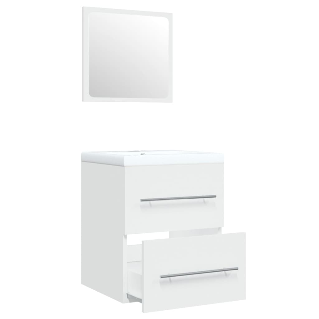 White Washbasin Cabinet with Built In Basin Wood Based Material