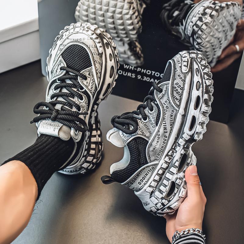 Shoes summer new youth thick-soled heightening sports casual shoes outdoor breathable mesh dad shoes