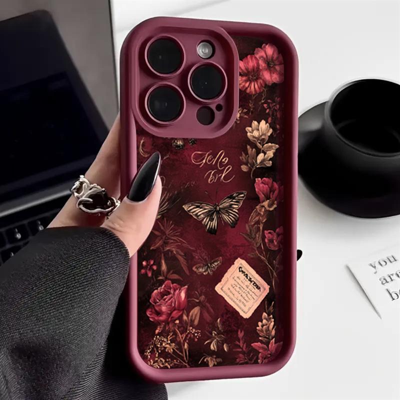 Vintage Botanical Butterfly & Floral Phone Case for iPhone 17 16 15 14 13 12 11 Pro Max XS XR 7 8 Plus SE2 16E 17 Air Soft Cover