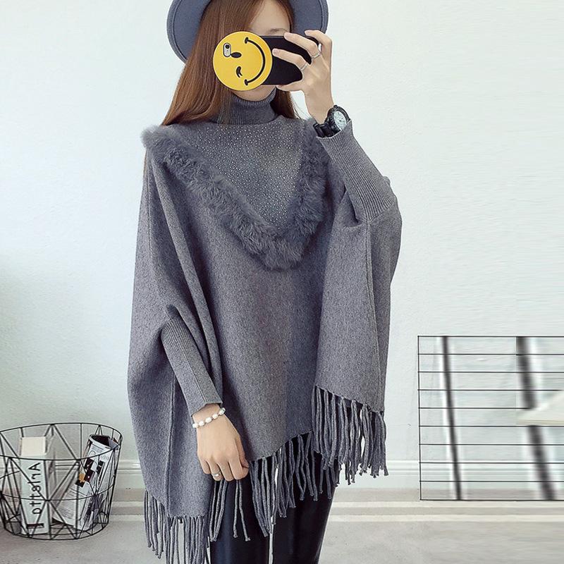 

Шаль с рукавами летучая мышь, женский средний и длинный вязаный свитер, весенняя свободная накидка с бахромой, пуловер, накидка 110*80CM серый