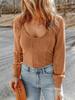Women's European American Solid Color U-Neck Slim Fit Long Sleeve Sweater - Casual Autumn Pullover