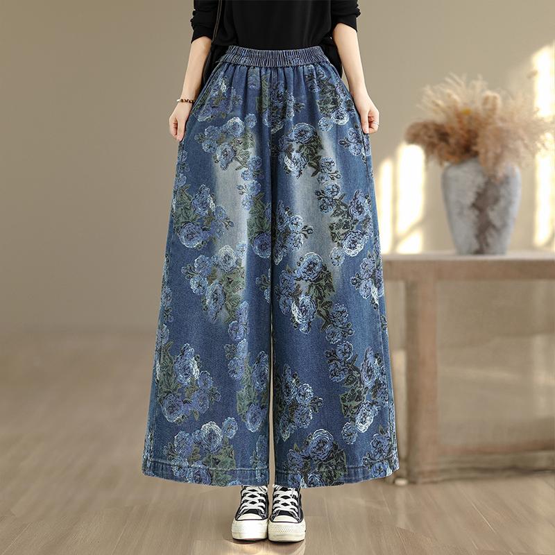 DIMANAF Plus Size Autumn 2025 Jeans New Long Pants Women Loose Denim Trousers Big Size Casual Floral Print