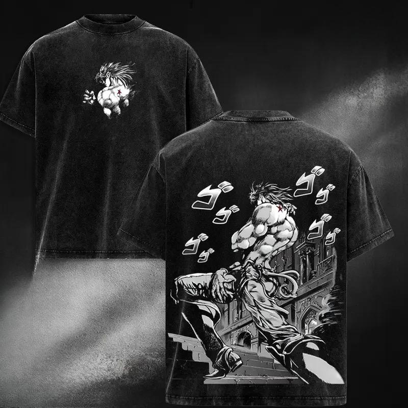Hot Anime JoJo's Bizarre Adventure Joutarou Kuujou Print T-shirt Men Women Tshirts Cotton Clothing Washed T Shirt Harajuku Tops