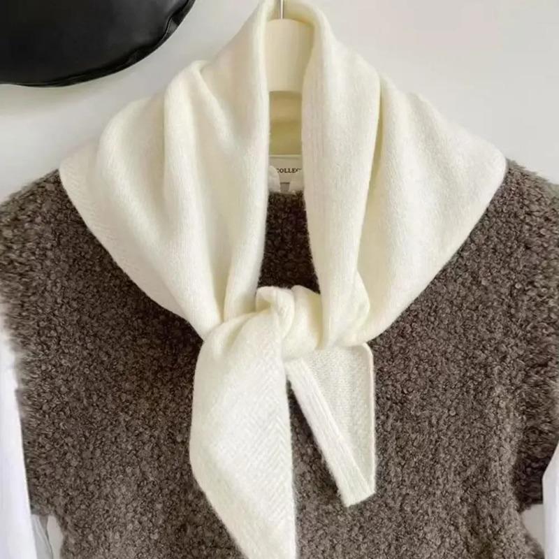 Women's Winter Wool Scarf Warm Triangle Knit Solid Color Shawl Wrap Pashmina Bandana Headscarf for Ladies
