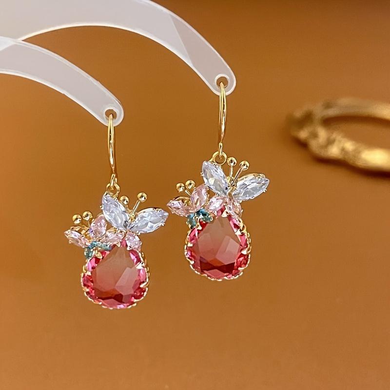 Creative  Elegant Flower Pendant Earrings, Pink Bridal Jewelry Accessories, Perfect Holiday Gift for Loved Ones золотистый