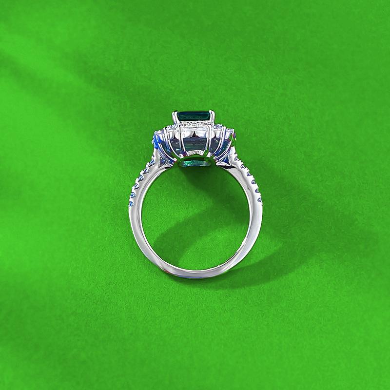 S925 Sterling Silver Simulated Emerald Cut High Carbon Diamond Ring