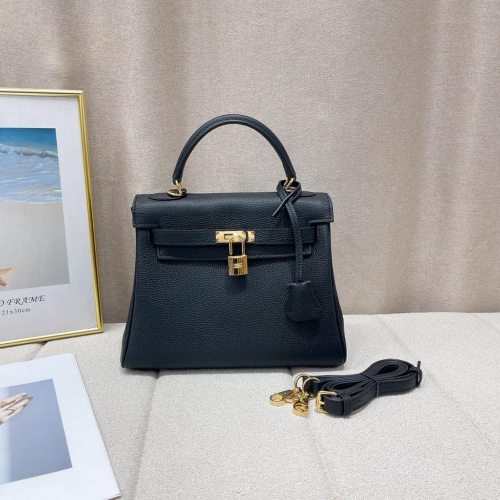 2026 new first-layer cowhide soft leather fine lychee pattern leather inner seam Kelly bag genuine leather women's bag portable messenger bag