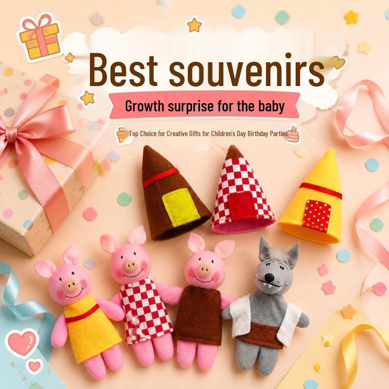 Three Little Pigs House Building Role-Play Toy Set Finger Puppets - Three Little Pigs (Set of 7)
