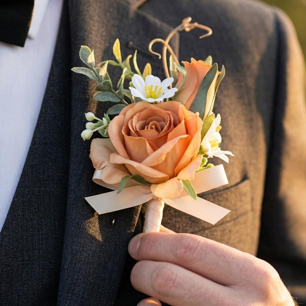 Eleganckie Sztuczne Boutonniere Kwiaty Jedwabne Kwiaty Kwiat na Piersi Pana Broszka z Róży Studniówka