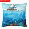 2D Flat - 1pc 2D Flat Throw Pillow Cover with Vibrant Ocean Life Sailboat Coral Reef Art Print Premiu