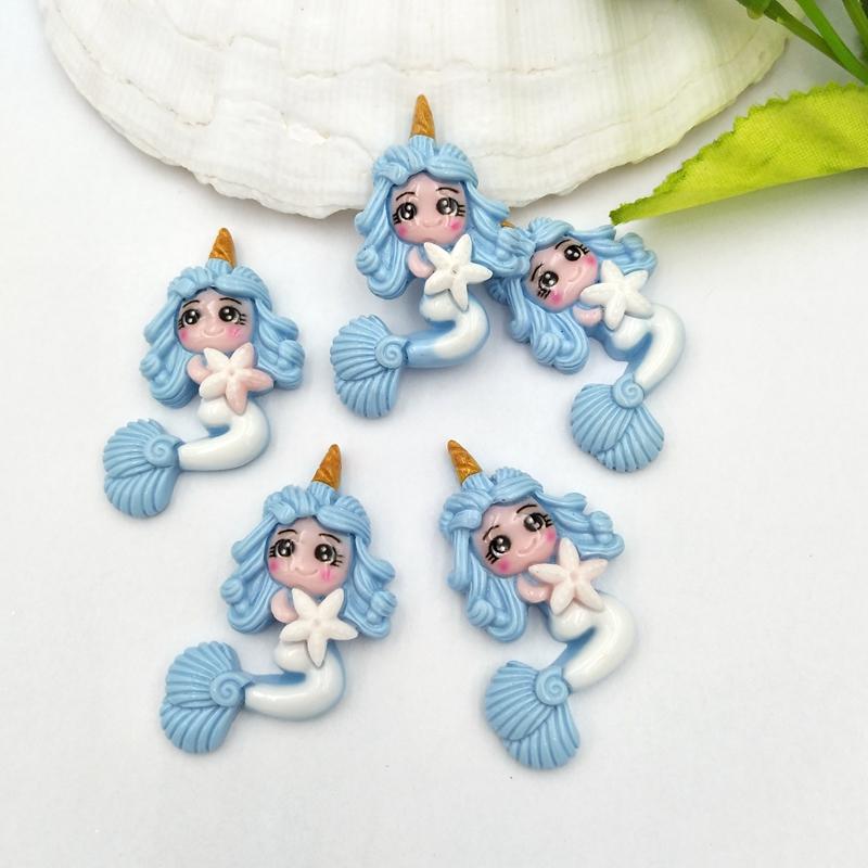 10Pcs/Lot New Kawaii Flatback Resin Unicorn Mermaid Princess Cabochons Accessories Simulated Polymer Clay Cartoon  Girls